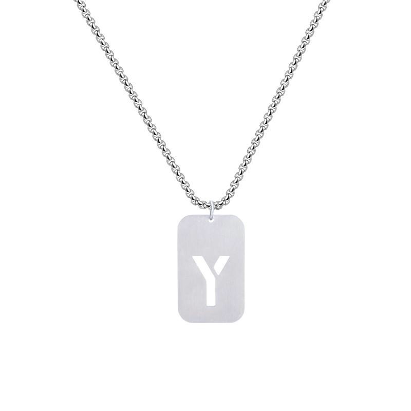 HEYu jewelry Initial A-Z Letter Pendant Necklace for Men Boys Womens, Stainless Steel Square Letter Pendant Chain Necklace