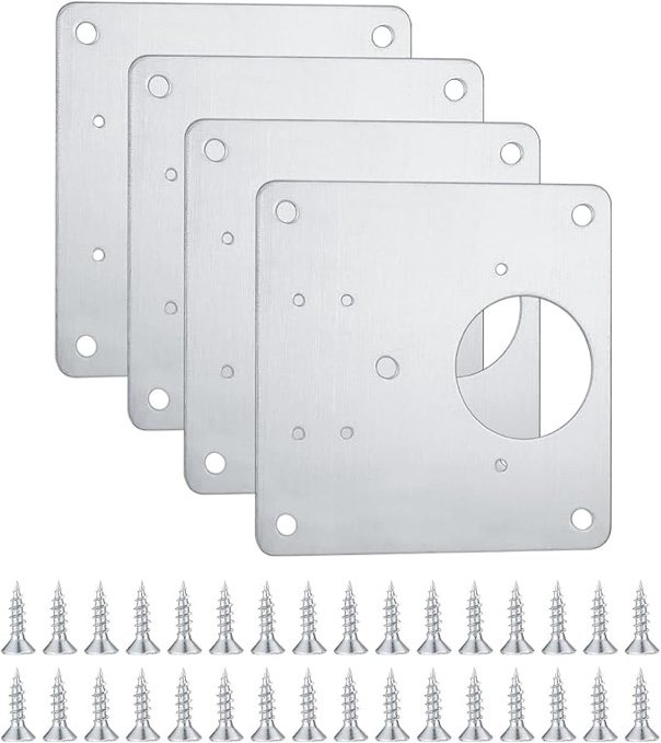 4 Pcs Hinge Repair Plate, Kitchen Cupboard Cabinets Door Hinge Repair Plate, Stainless Steel Hinges Repair Plates Brackets with Holes, Flat Fixing Joining Mending Plates Brackets with 32 Pcs Screws(4)