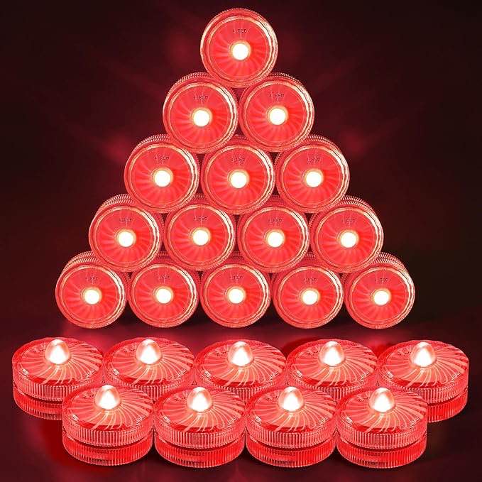 HL Submersible LED Light,Red Waterproof Flameless Candle Tealights,Underwater Pool Lights for Wedding Home Vase Festival Party Decoration 24pcs