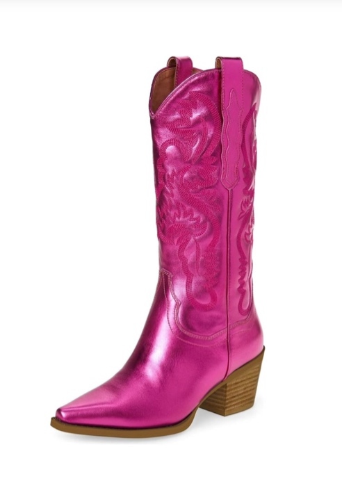 Cowboy Boots for Women Cowgirl Boots Metallic Wide Calf Western Boot Pointed Toe Block Chunky Heel Stitching Pull on