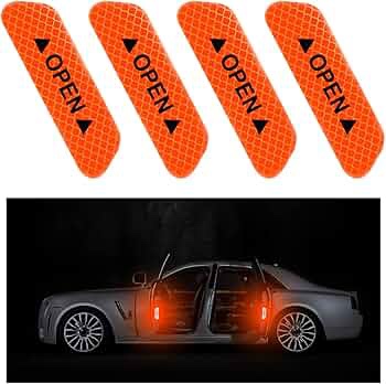 Kewucn 4 PCS Reflective Open Warning Stickers for Car Door, Night Visibility Safety Prompt Decals Auto Anti-Collision Protective Strip, Auto Decoration Accessories for Truck, SUV, Van (Orange)