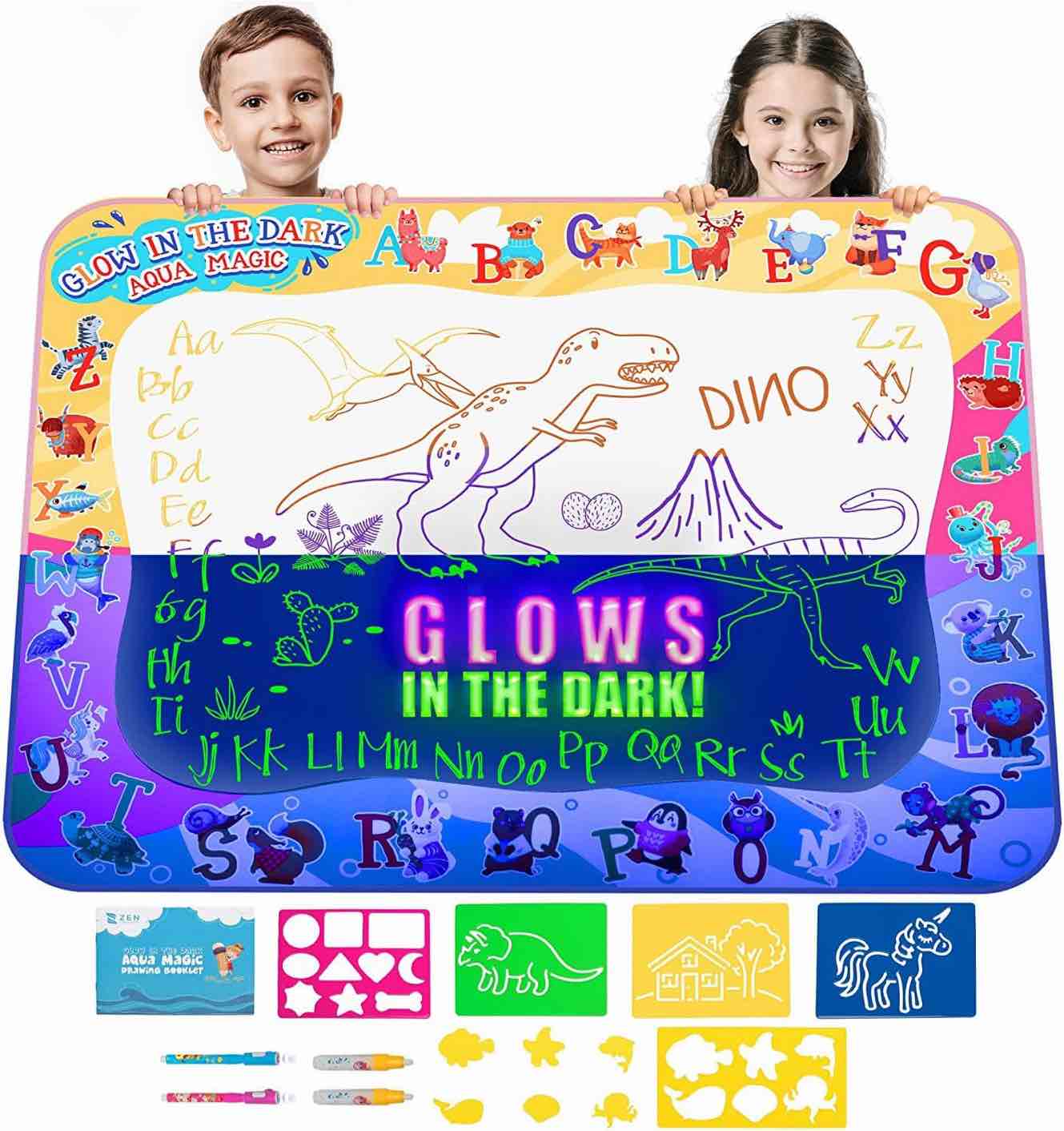 Water Doodle Mat Kids Drawing Painting Mess Free Coloring Toy Pad Gift Aqua Magic Color Doodle Pens Markers Writing Board Set for Toddlers Kit for Ages 2 3 4 5 6 7 8 9 Educational Toys for Girls Boys