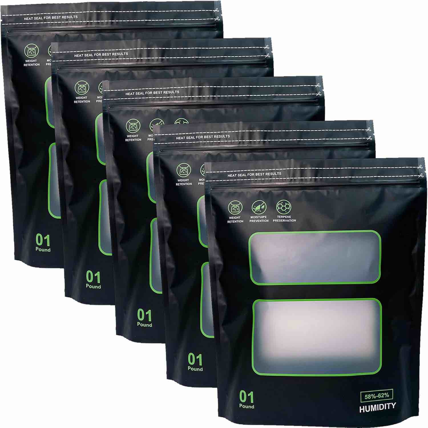 5 Pieces 1 Pound Storage Terp Bags 58%-62% RH 2-Way Humidity Control Bags for Curing & Storage — Resealable Humidity Bags (16 Ounce, 1lb)