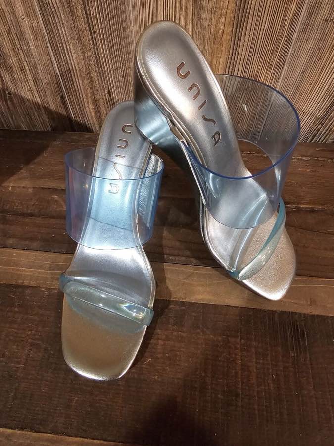 Unisa Nietra Slide Sandal SZ8 baby blue wedge heel, women's shoe Lightly Worn