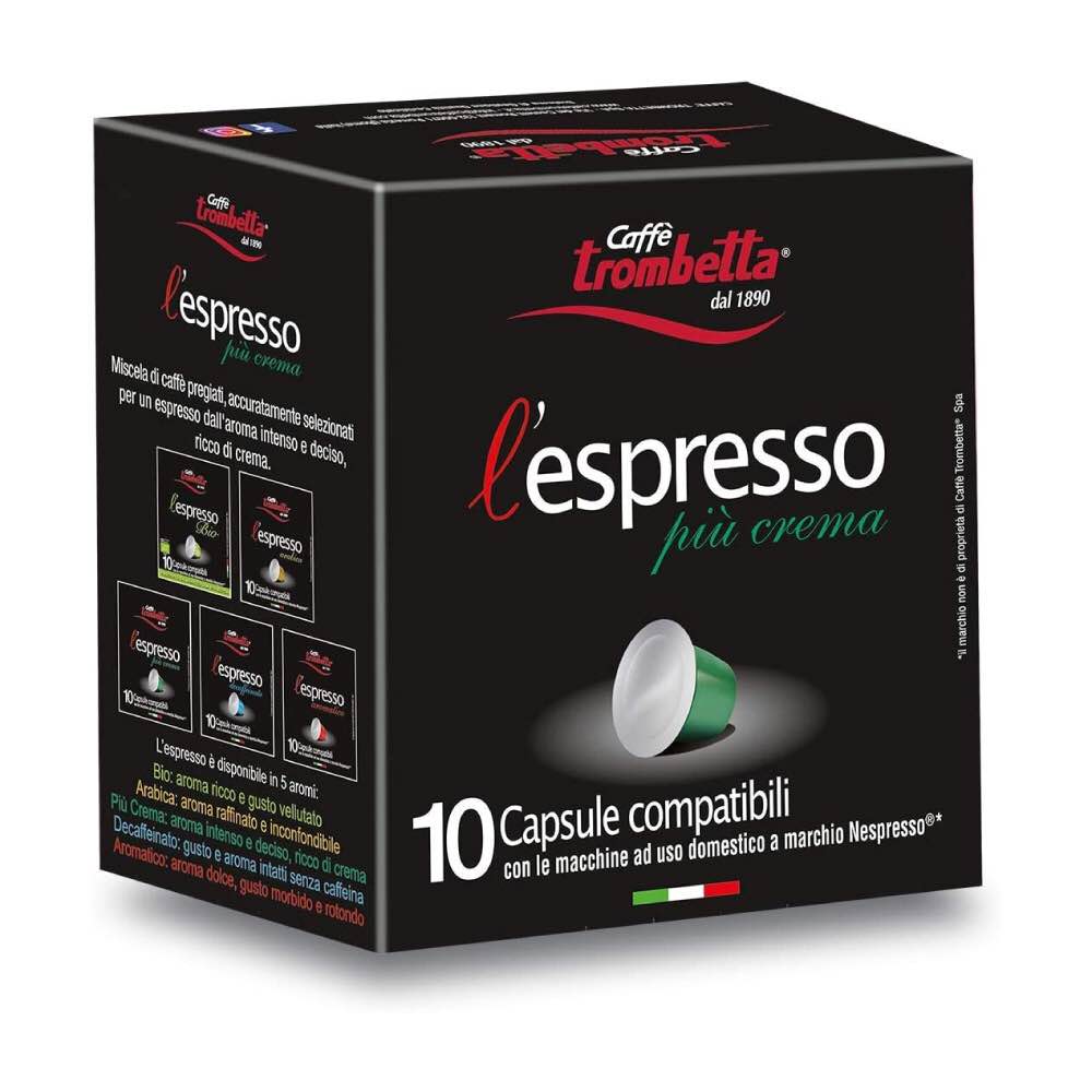 Caffe' Trombetta L'espresso Piu Crema, Coffee Nespresso, 30 Capsules Exp: 5/21