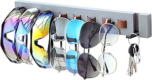 Sunglass Organizer Wall Easy to Hang Multiple Glasses, Key And Sunglasses Holder for Saves Space, Rack Get Your Sunglasses, eyeglass holder with Eco-Friendly Bamboo, Gray