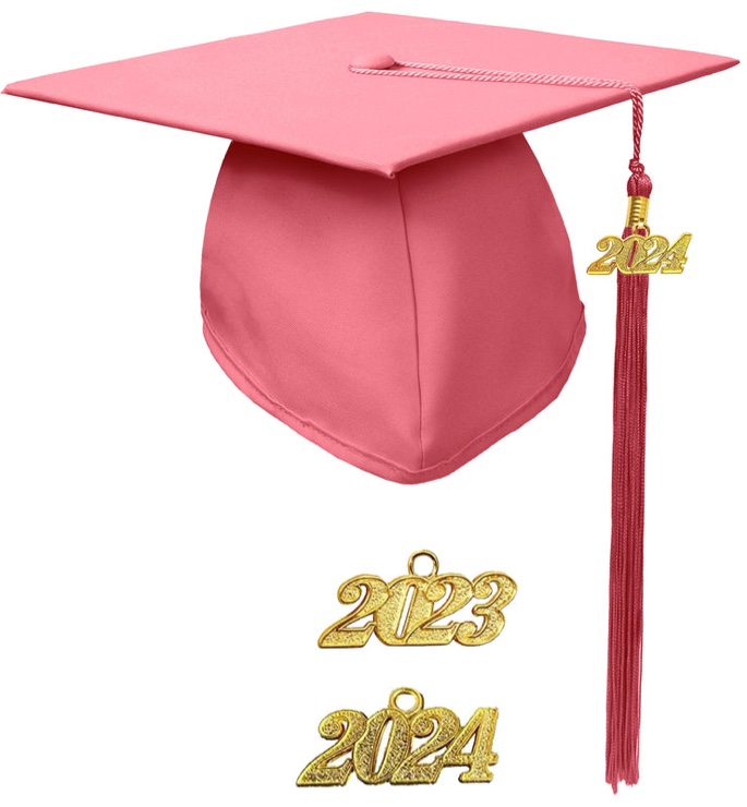 Unisex Adult Matte Graduation Cap with Graduation Tassel Charm 2024?Pink?