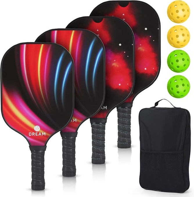 Pickleball Paddle Set of 4 - Graphite Surface Honeycomb Core Pickleball Set with 4 Pickleballs - Pickleball Bag - Pickle Ball Rackets and Ball Set - Beginner and Intermediate Pickle Ball Paddle Set