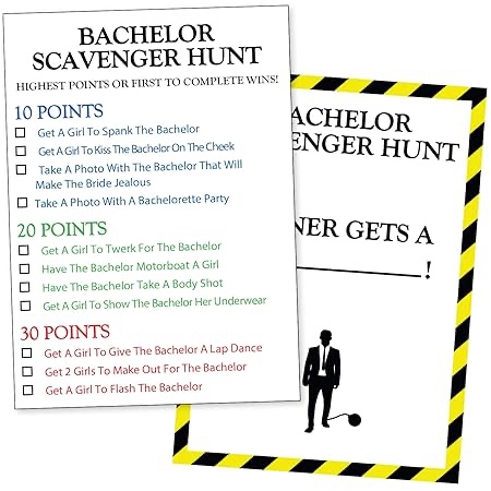 Bachelor Party Scavenger Hunt - Funny Bachelor Party Ideas, Supplies, Gifts, Decorations and Favors - Drinking Game