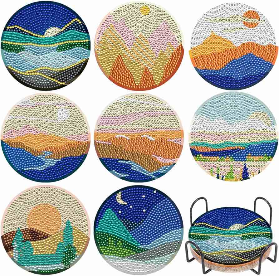 8 Pieces Diamond Painting Coasters (Landscape) — Design May Vary