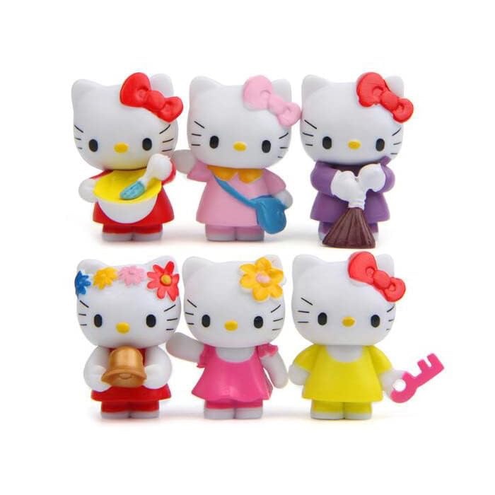 Bombom Tree 6 Pieces Cute Lovely Hello Kitty Cat Characters Toys — Kitty Figures Animal Figurines Mini Figure Collection Playset, Cake Topper, Plant, Automobile Decoration, Garden Cake Decoration (Multicolor)