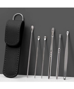Earwax Removal Kit — 6 Pieces Ear Cleaning Kit — Ear Curette Ear Wax Remover Tool — Spring Earwax Cleaner Tool Set with Storage Box (Black)