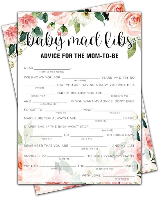 Baby Shower Games, Watercolor Floral Theme Gender Neutral Cards - 25 Baby Mad Libs Games - Gender Reveal & Baby Announcement Party Supplies-B07