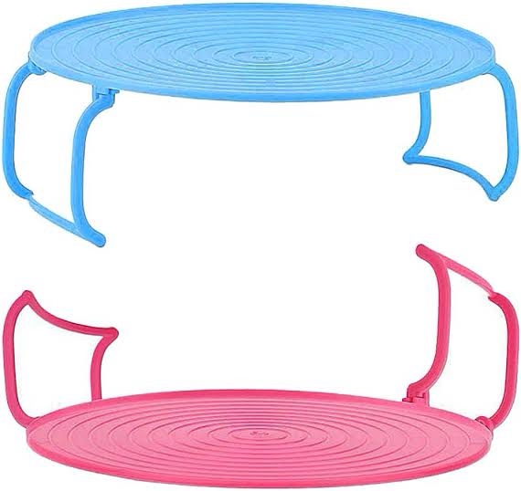 RMISODO 2 Pieces 3 in 1 Microwave Plate Stacker Plastic Multi-functional Microwave Rack Tray with Handle Cooking Equipment Accessories