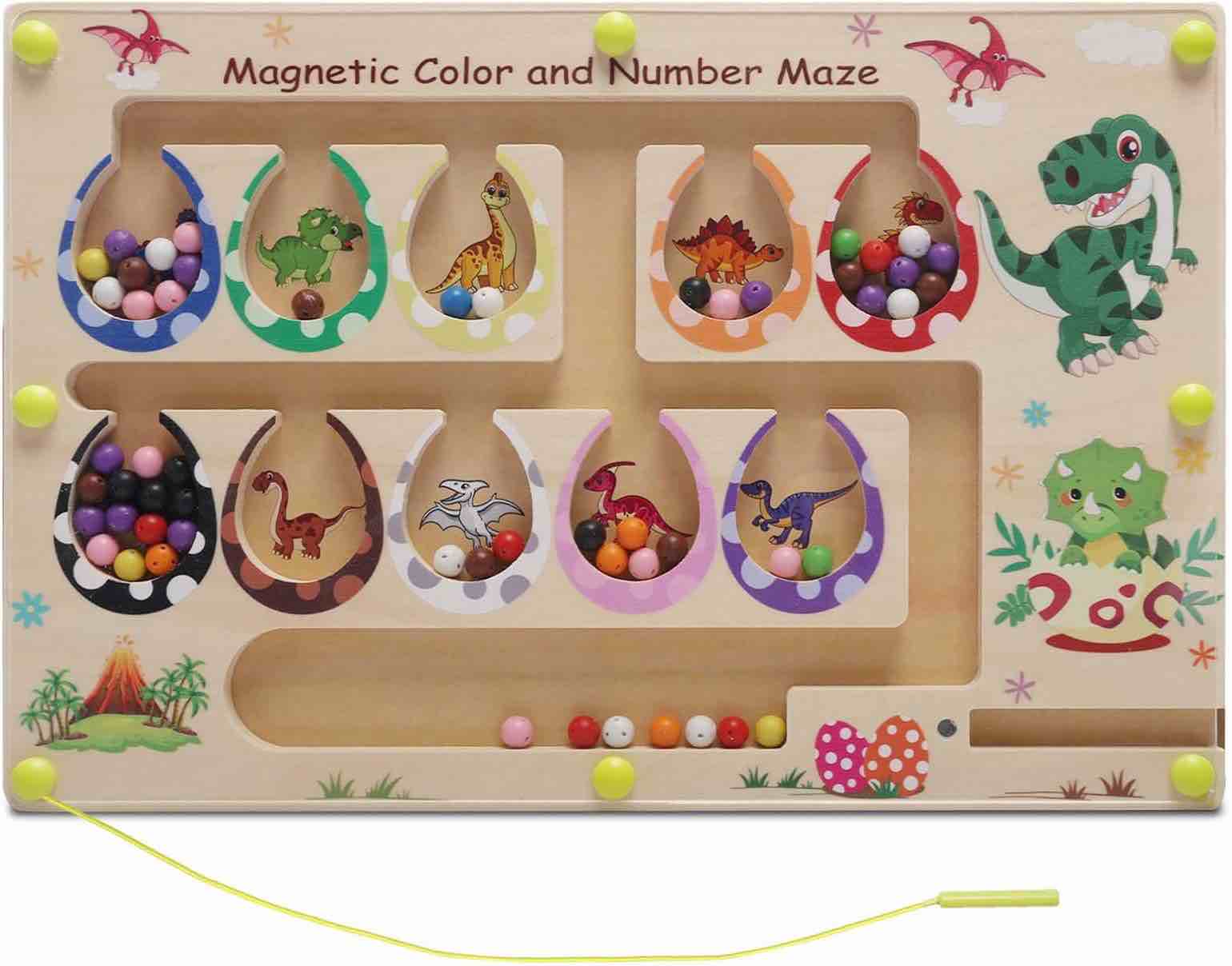 Katoo. Magnetic Color and Number Maze - Montessori Fine Motor Skills Toys for Boys Girls 3 4 5 Years Old, Wooden Color Matching Learning Counting Toddler Puzzle Board