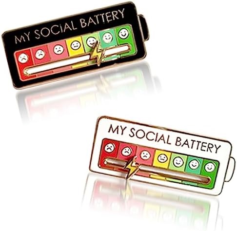 XKCWXY 2Pcs Social Battery Pin Collection - 7 Days of Fun and Creative Enamel Mood Brooches for Self-Expression and Fashionable Style(White+Black), Medium, Alloy Steel, no gemstone