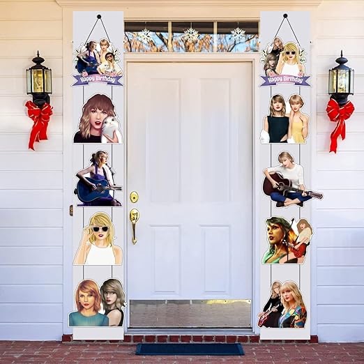 2 sets of Taylor decorations, birthday party decorations, porch logo door hanging banners for Taylor party and Happy Birthday banners, fan birthday party decorations