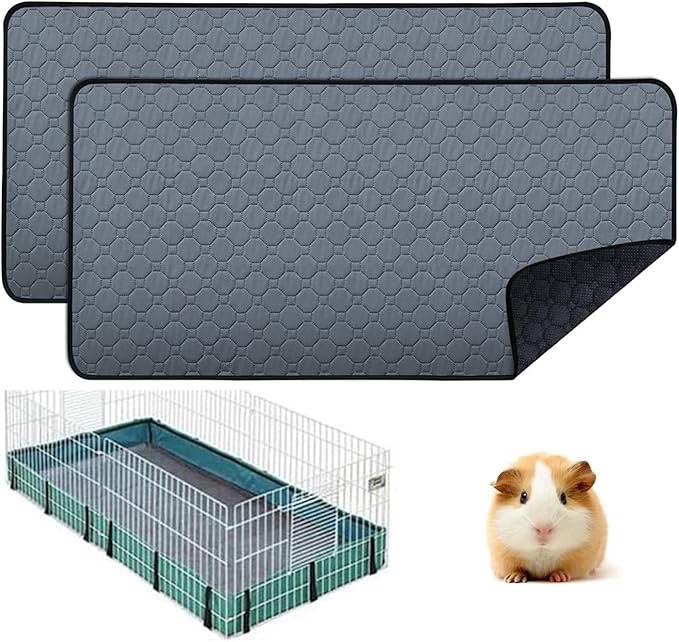 Guinea Pig Bedding Cage Liners, 2 Pack 47" X 24" Washable Guinea Pig Bed Pee Pads, Waterproof and Anti Slip Guinea Pig Bedding for Small Animals Rabbit Hamster Rat