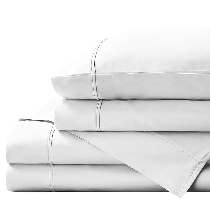 Underfur Sheet 18 Inch Deep Pocket Classic 1000 Thread Count Super Soft 4PC Sheet Set 1000TC Long Staple 100% Egyptian Cotton Supreme Quality Luxury Bedding Queen Sheet Ghost White Solid