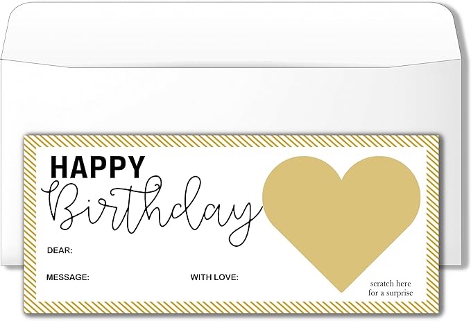 DZIMY 1 Set Scratch Reveal Card Happy Birthday Revealed Card Travel Surprise Scratch Card DIY Gifts for Birthday Holiday Wedding Valentine's Day Anniversary(Gold)-B28