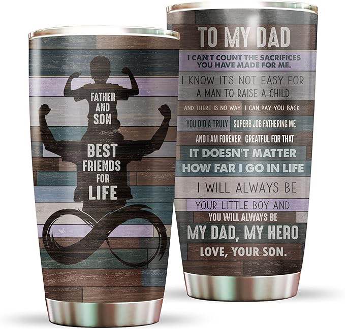 MUGSTON Gifts For Dad - Dad Gifts From Son - Stainless Steel Tumbler 20oz For Men - Father And Son Tumbler Gifts, Birthday Gifts for Dad Papa Grandpa Stepdad - My Dad My Hero Tumbler With Lid