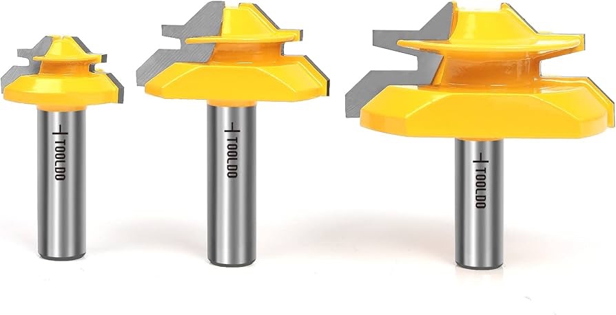 45 Degree Joint 1/2 inch shank router bit set, Lock Miter Woodworking Tools Set by Tooldo (For 1/2", 3/4", 1" board)
