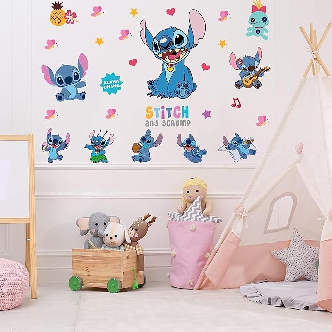 Stitch Wall Sticker Cute Character Graphic Decal Vinyl Mural Baby Kids Room Bedroom Nursery Kindergarten School House Home Wall Art Design Removable Peel and Stick (15.7“x35.4")