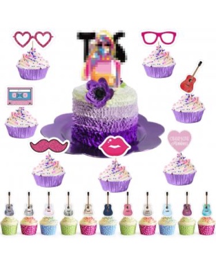 36pcs Taylor Singer Birthday Party Cake Topper Cake Decorations with Guitar for Music Lover's Concert Themed Swifte Party Cupcake Supplies