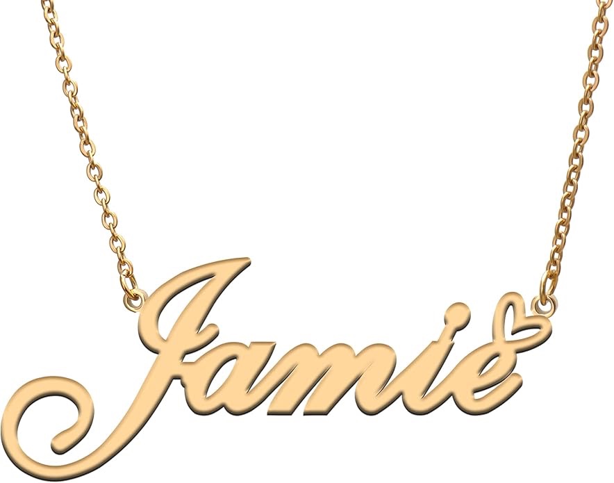 RONKAH Jamie Custom Name Necklace Customized Personalized Pendant Name Necklace with Heart for Women Personal Fashion Necklace Best Gift for Girl Mother Daughter Christmas Gold