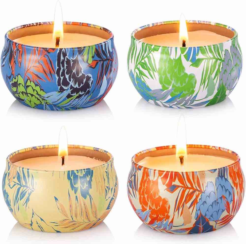 Christmas Scented Candles Gift Set for Women 4.4oz Soy Wax Mango, Bergamot, Peach and Grapefruit Candles for Home Mother's Day, Set of 4