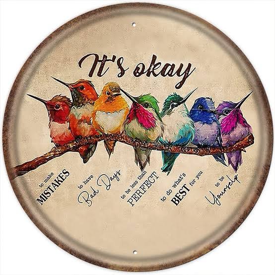 Dreacoss It's Okay To Make Mistake Be Yourself Hummingbirds Vintage Style Round Tin Sign Bird Signs Mental Health Awareness Poster Therapy Counseling Plate Decor Inspirational Quote 12x12 Inch