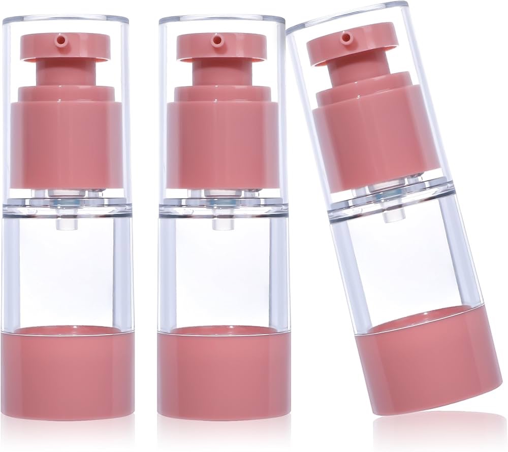 IUASZZ Airless Pump Bottles, 0.5 oz 15ml 3 Pack Refillable Rose Gold Travel Bottles Refillable Cosmetic Containers for Foundation Lotion Shampoo