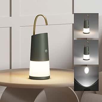 Ralbay Green Portable Table Lamp - 3 Level Brightness,LED Touch Cordless Portable Table Light Rechargeable Battery Small Lamps Outdoor Minimalist Wireless Portable LED Lamp with Flashlight Function