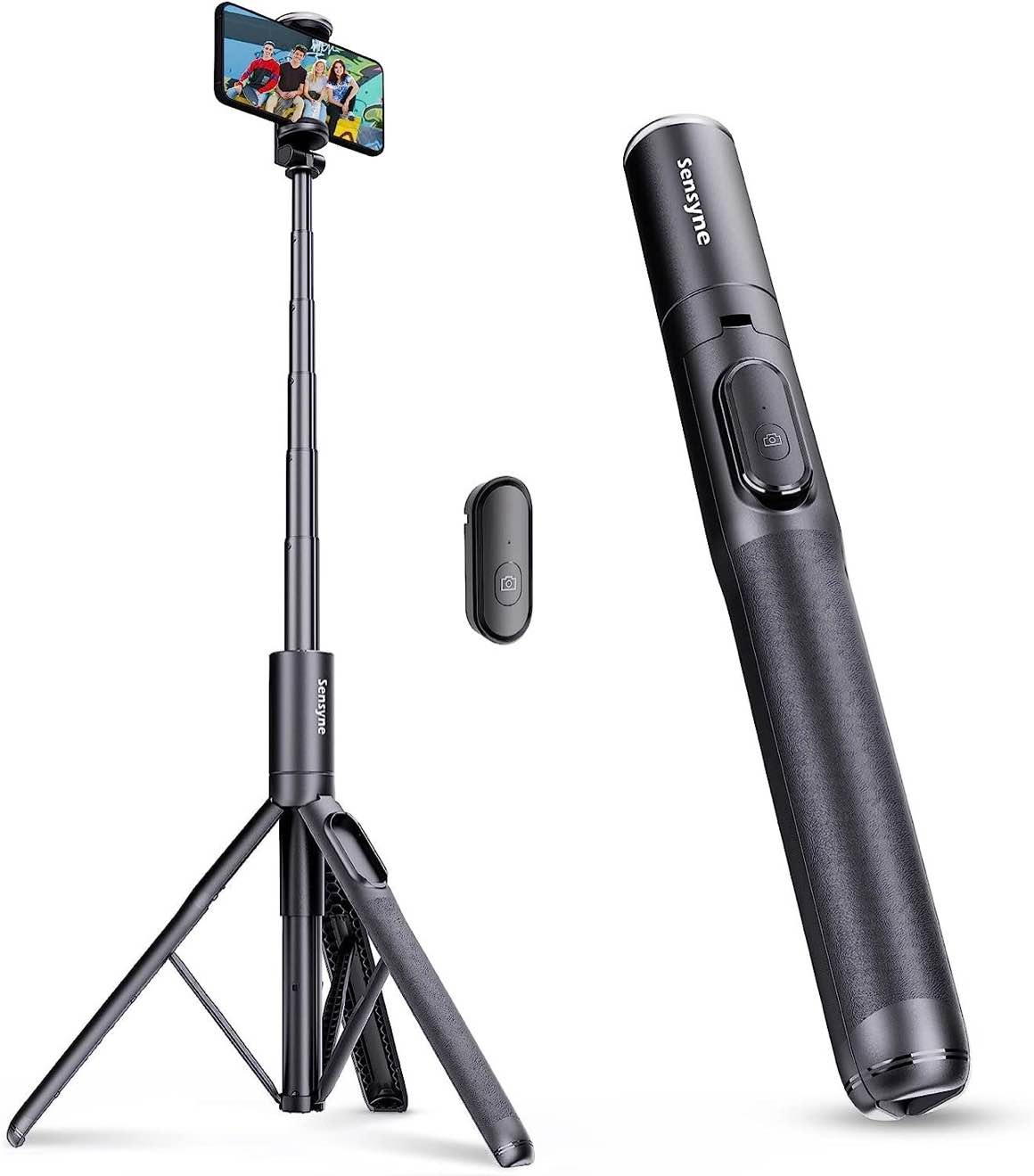 Sensyne 60" Phone Tripod & Selfie Stick, Lightweight All in One Phone Tripod Integrated with Wireless Remote Compatible with All Cell Phones for Selfie/Video Recording/Photo/Live Stream/Vlog?Black