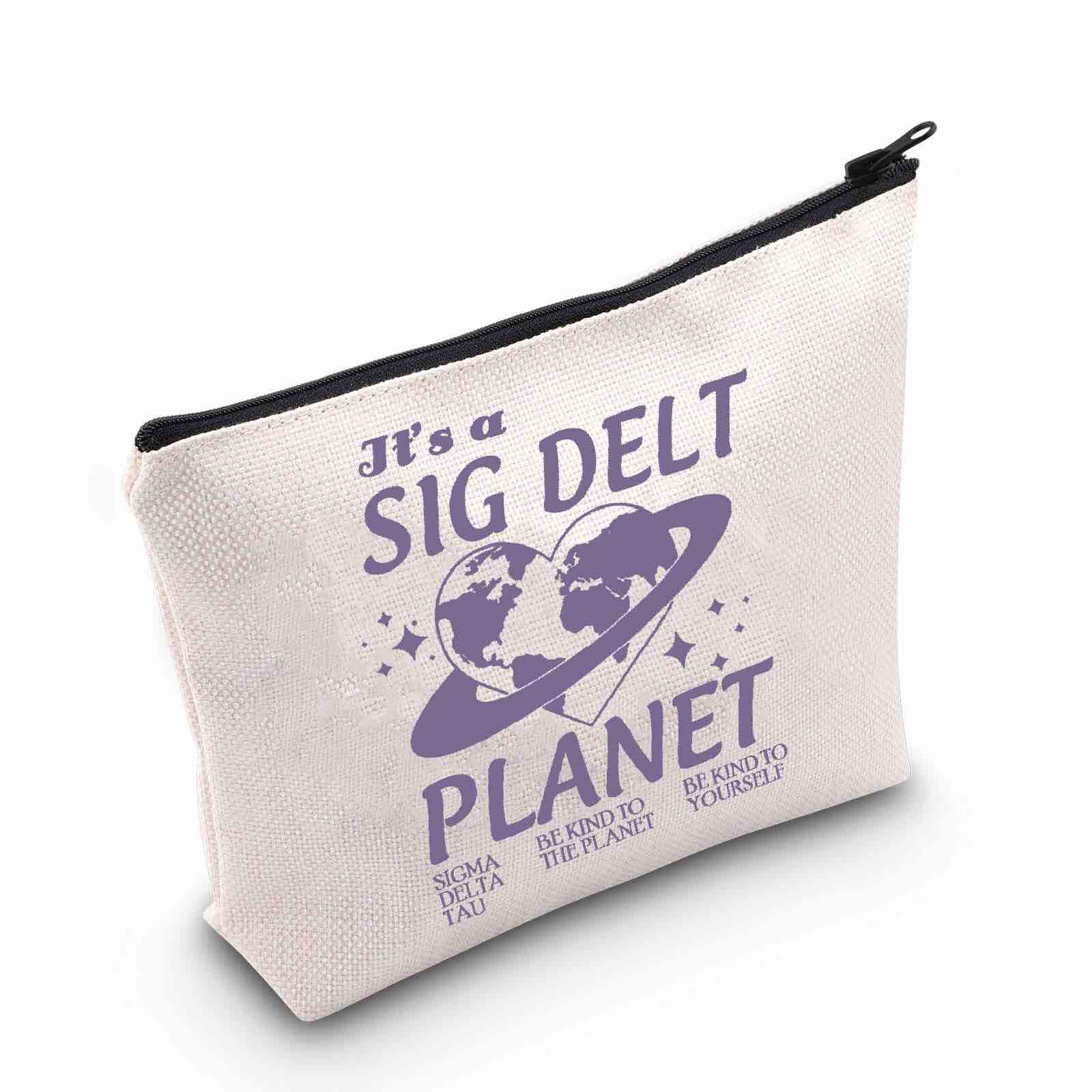 POFULL SDT Sorority Gift Be Kind to the Planet Trendy Sorority Cosmetic Bag Sig Delt Sorority Letters Gift (SIG D-ELT Cosmetic Bag)