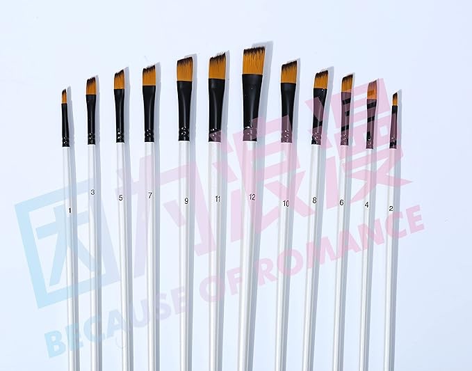 12pcs Nylon Paint Brush Set with Birch Handles - Paint Brushes for Acrylic Painting, Watercolors, Gouache, Inks, Oil, and Tempera - Ideal for Artists and Beginners, Pearly White Color.
