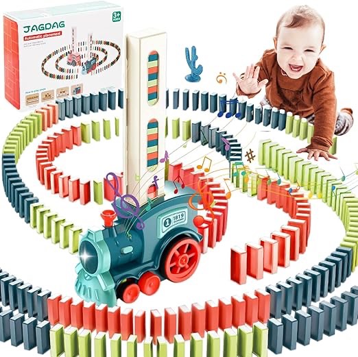 Domino Train Toy 157PCS Domino Blocks, Games 3 4 year olds Automatic Domino Laying Electric Train with Sound, Kids Building and Stacking Train Dominoes Game Toys for 3-12 Years Old Boys and Girls