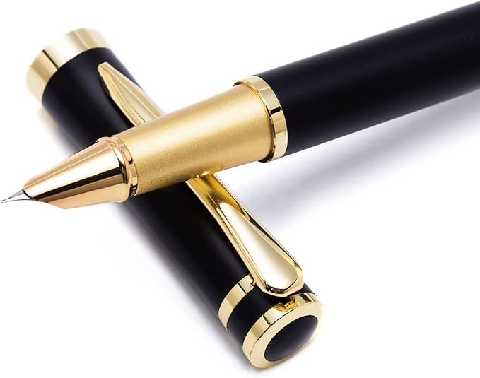 ROAD TENG Black Grind Arenaceous Fountain Pen Fine Nib with Converter Refillable Basics Sign Pens Non-disposable Pen for journaling