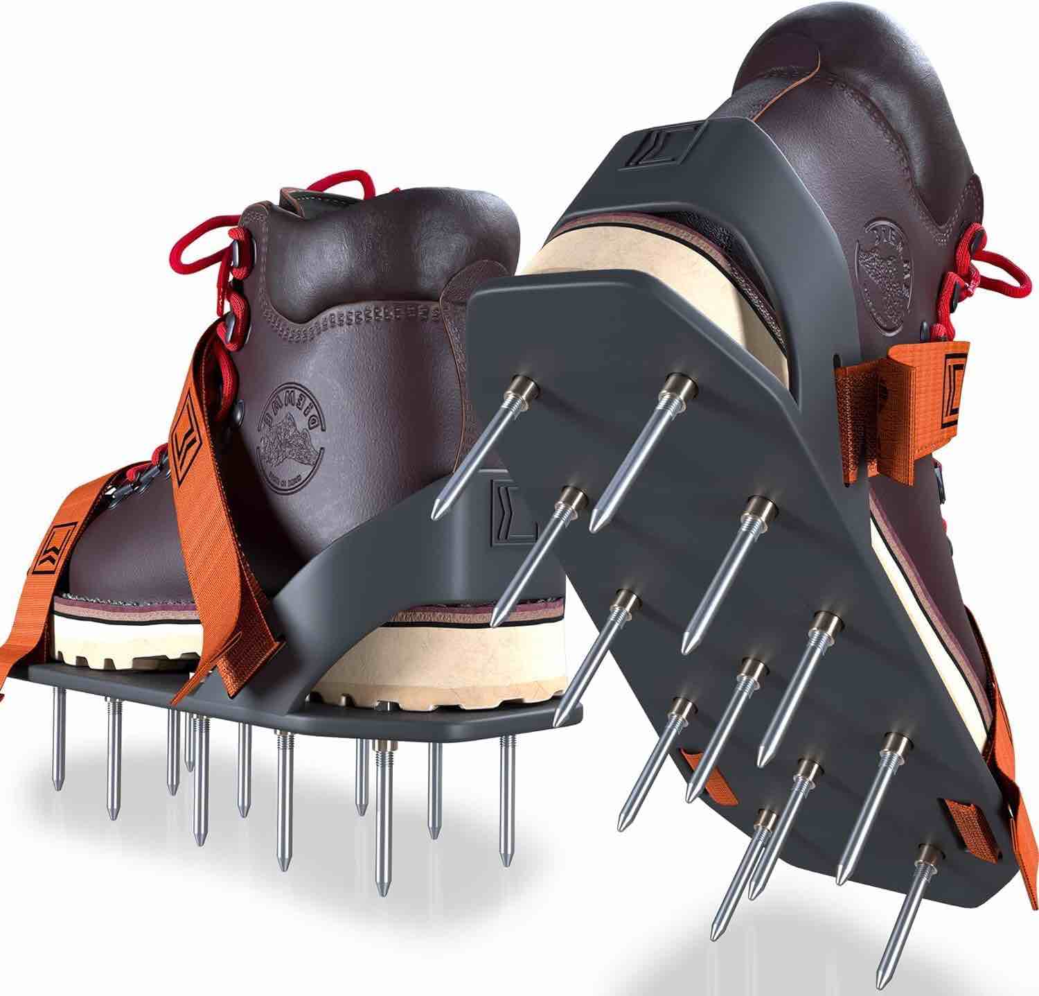 Aerator Shoes - Full Set Aeration Shoes for Lawn Care - Improved Spike Shoes - Manual Gardening Tools - Grass Stitcher to Improve Grass Growing - Great Gift for Gardener (Orange Velcro Fastening)