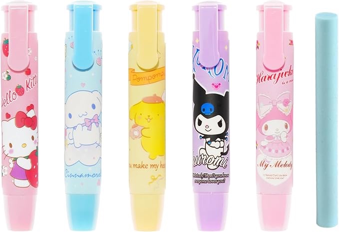 5 Pcs Kawaii Erasers for Kids Kitty Retractable Pencil Cute Erasers for Girls Anime Melody Fun Cartoon Novelty Animal Eraser Stuff Back to School Supplies Gifts