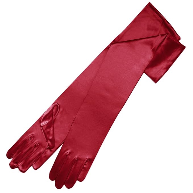 ZaZa Bridal 19.5" Long Shiny Stretch Satin Dress Gloves 12BL-Berry