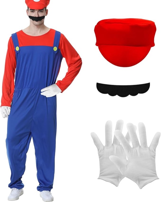 Marrio Costume for Adults, Super Bros Costume Men Jumpsuit Fancy Dress Up for Halloween Cosplay Costumes
