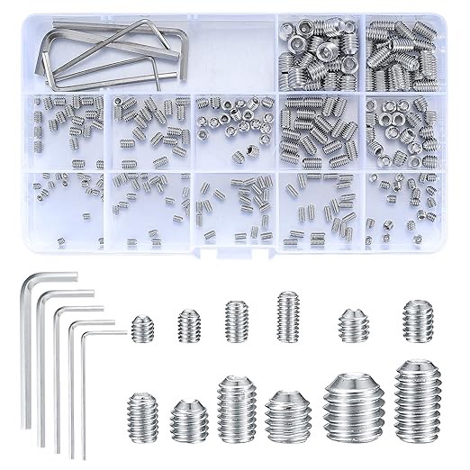 240 Pcs Allen Head Screws, M3/M4/M5/M6/M8 Hex Socket Head Screws, Grub Screw Set, Metric Stainless Steel Internal Hex Drive Cup-Point Screws Assortment Kit for Door Handles, Light Fixture Screws…