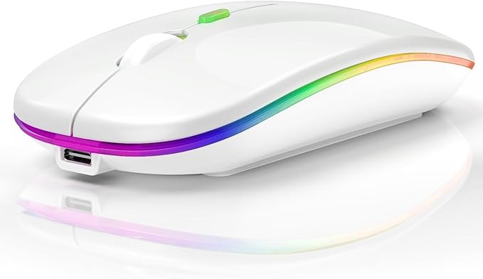 Wireless Mouse, LED Dual Mode Rechargeable Mouse (Bluetooth 5.2 and 2.4G) Slim Silent Mouse for Laptop, PC, Computer, Desktop and Other Devices (White)