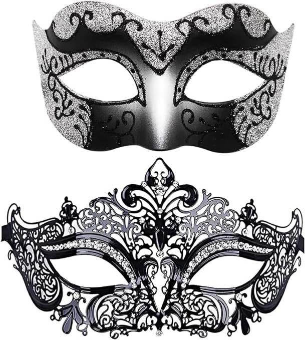GVTDILRE 2 Pack Masquerade Masks Couples Venetian Mardi Gras Masks Halloween Party Masks Christmas Costume Carnival Masks Accessory