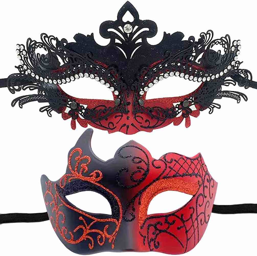 GVTDILRE 2 Pack Masquerade Masks Couples Venetian Mardi Gras Masks Halloween Party Masks Christmas Costume Carnival Masks Accessory