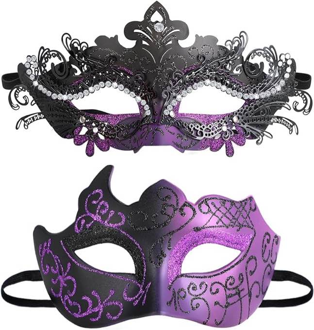 Couple Masquerade Masks Venetian Mardi Gras Mask Metal Carnivals Halloween Costume Mask
