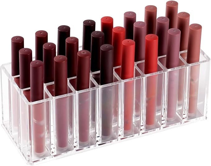 RAMFIYN Acrylic Rollerball Perfume Organizer, Clear Essential Oil Tray Organizer Perfume Holder, 24 Case Storage for Tall Scented Oils, Lipgloss Holder