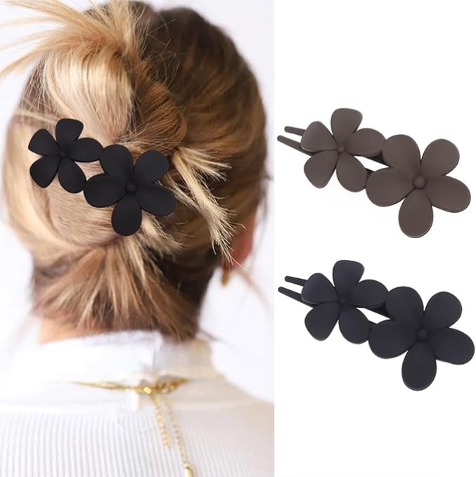 Brinie French Concord Hair Clip Flower Hair Claw Clips Thick Hair Acrylic Flat Hair Clips Grip Hair Banana Barrettes for Styling Hair Accessories for Women and Girls (Pack of 2)