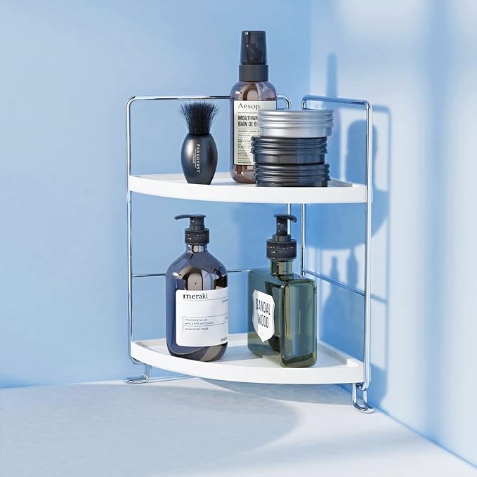 2-Tier Corner Bathroom Countertop Organizer, Makeup Storage Shelf or Kitchen Spice Rack Vanity Bedroom Storage Tray (Premium)